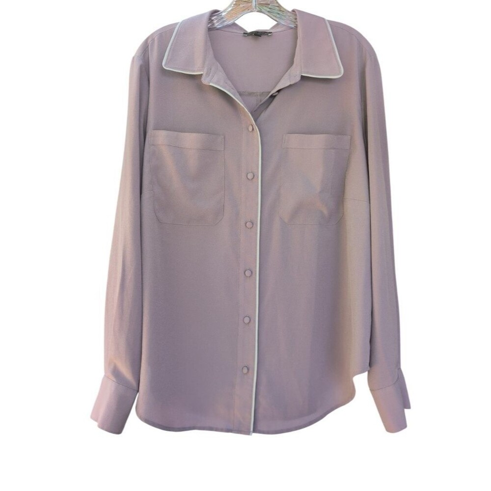 Universal Standard Lavender Button-Up Shirt Blouse Piped Collar XS / Large